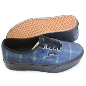 Vans Women's Authentic Stacked Velvet Plaid Green Black Platform Shoes NIB